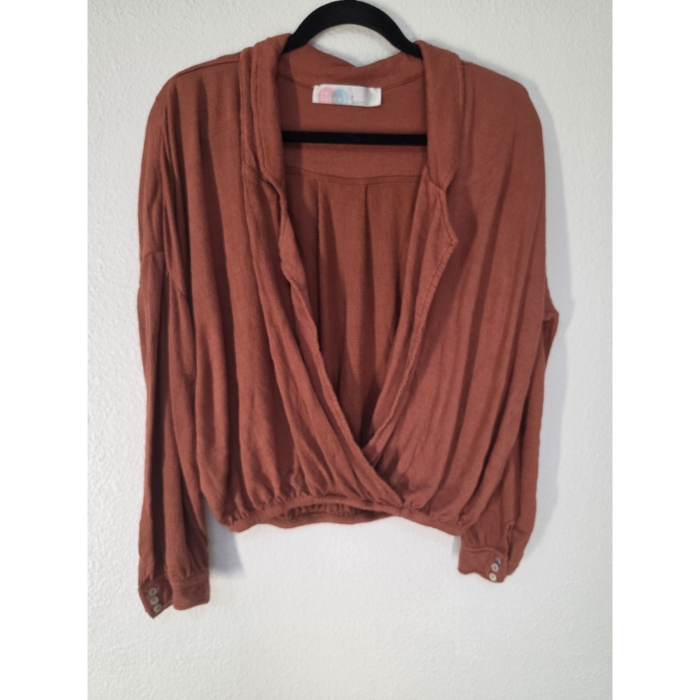 Free People Women Blouse Size S Rust Collared Long Sleeve Top Shirt